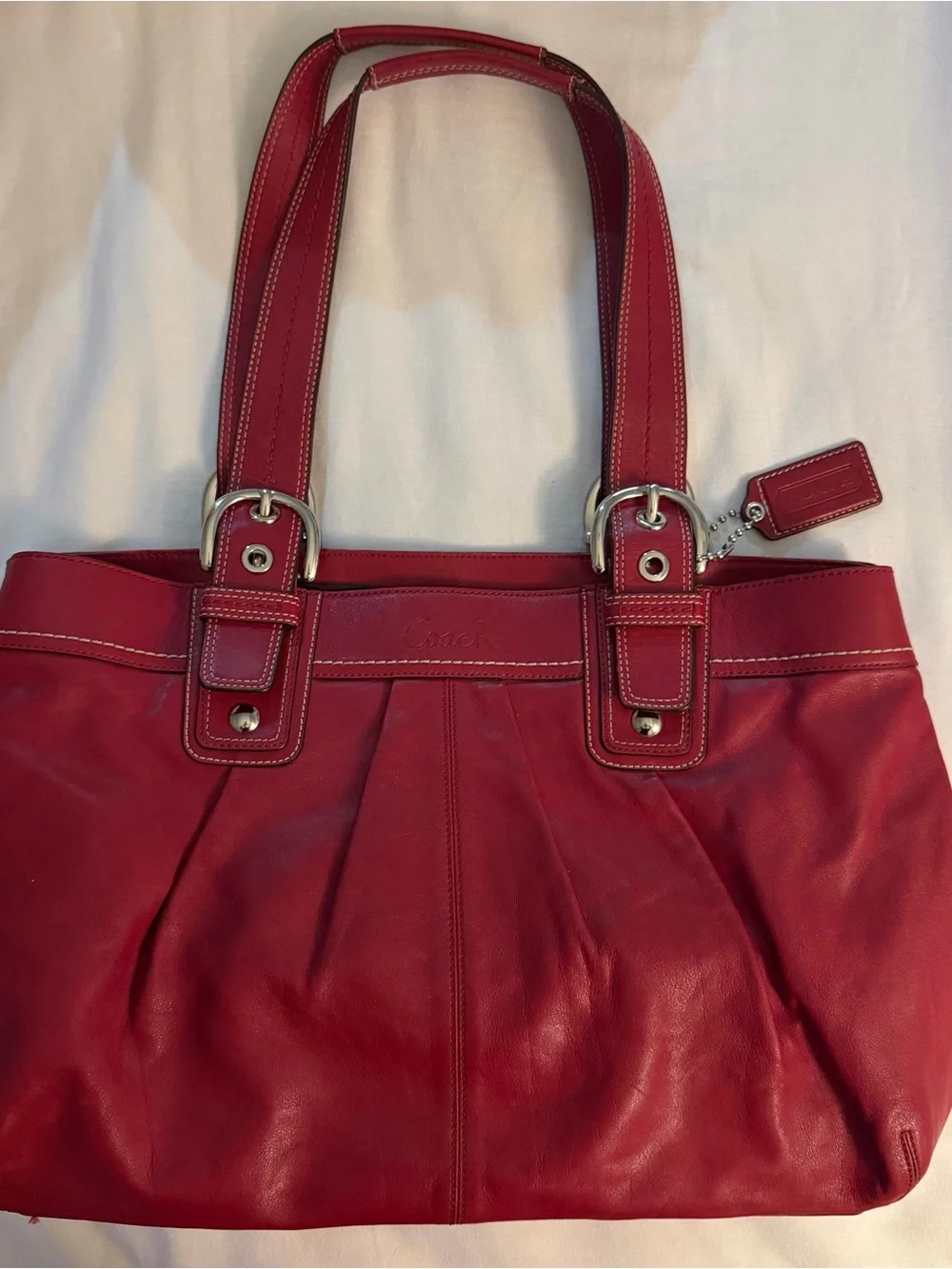 Vintage Coach Soho Pleated Red Leather Bag